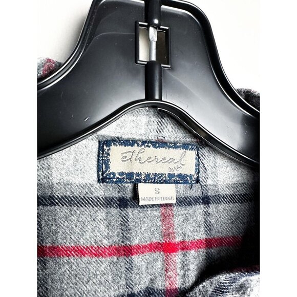 Ethereal Split Open Back Flannel Plaid Button Down Womens Gray Small - Picture 4 of 9